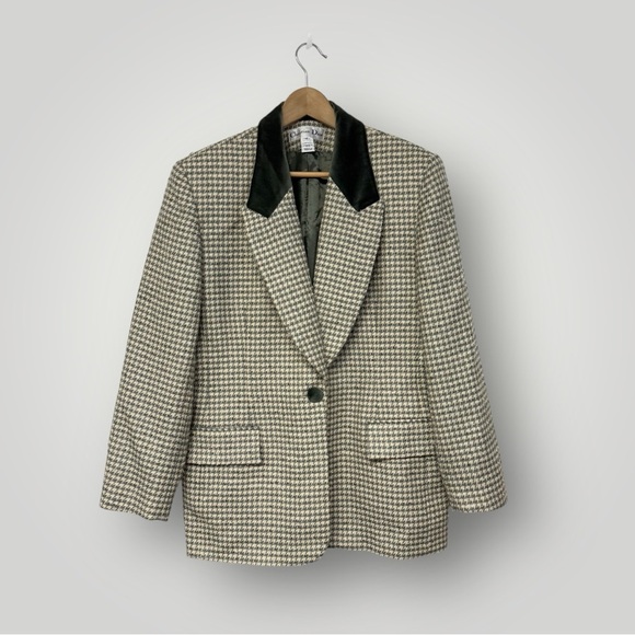 VTG Christian Dior Blazer Houndstooth Wool Mohair Blend Velvet Sz 16 Old Money - Picture 1 of 12